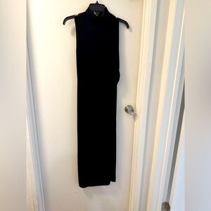 Good American Black Maxi Pencil Skirt Dress with Asymmetrical Ruched Design